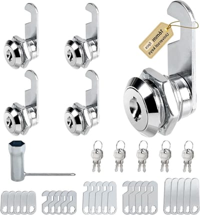 Set van 5 cilindersloten van 16 mm voor meubels met 5 verschillende slotplaten en 10 universele sleutels, ideaal voor kasten, bureaus en archiefkasten