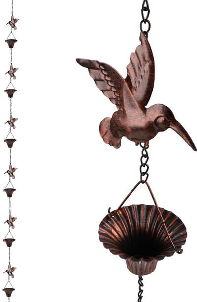 Vogelregenketting, 2,6 m Metalen Kolibrieregenketting Decoratieve Regenpijpketting Regenwaterbel Buitenregengootketting Decor voor Terrassen, Villa's, Binnenplaatsen