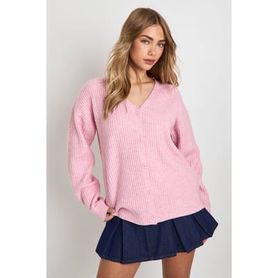 boohoo Dames Oversized Chunky Rib Gebreid Boyfriend Vest | Pink | Maat: Small