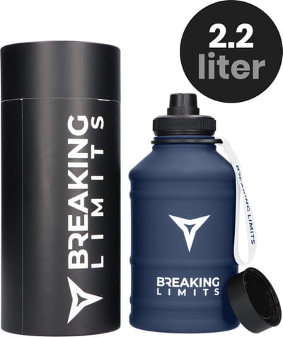 Breaking Limits Stalen Waterfles 2 Liter – Drinkfles 2 Liter – Gemaakt van Roestvrij Staal – Bidon – Navy Blue