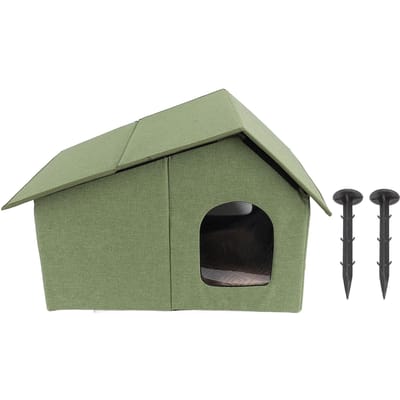 Niche d'extérieur pour chat, résistante à l'eau et aux intempéries, spacieuse, fermée et pliable, idéale pour tous vert