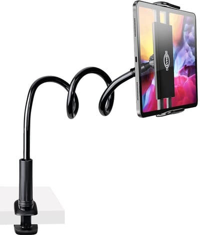 LuxeBass Zwanenhals Tablethouder en Telefoonhouder met Klemsysteem voor Bureau Tafel en Meubels - LB537