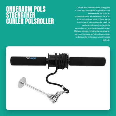 Dailygoods- Polsroller met Schuimrubberen Grip - Krachttraining - Onderarmtrainer - Stalen Constructie - Duurzaam Nylon Touw - Geschikt voor Halterschijven
