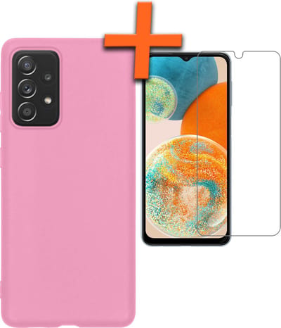 Hoes - Met Screenprotector - Geschikt voor Samsung Galaxy A23 - Sterk & Shockproof - Back Cover - Siliconen Case - Telefoon Hoes - Lichtroze