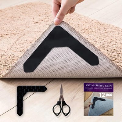 BOTC Anti-slip Stickers - Antislip Ondertapijt Stickers - 12stuks - Sterk klevende Dekengrijper - Herbruikbaar en wasbaar - Zwart