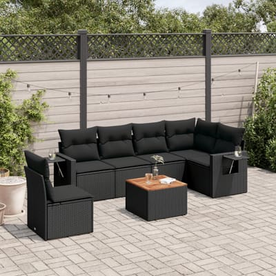 vidaXL - 7-delige - Loungeset - met - kussens - poly - rattan - zwart