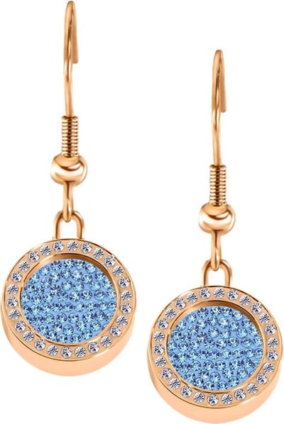 Quiges RVS Schroefsysteem Oorhangers Oorbellen Rosékleurig met Zirkonia en Verwisselbare Zirkonia Blauw Mini Munt Set - ECOS137