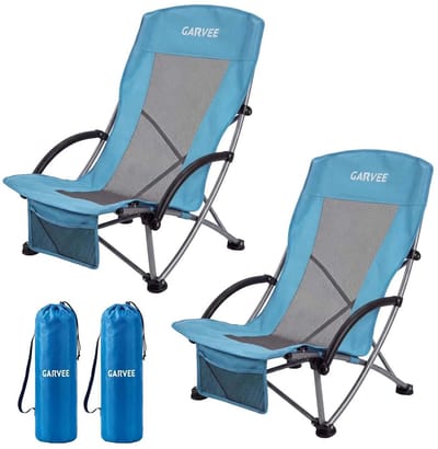 Velmio Strandstoel - Strandstoelen - 2 stuks - Klapstoel - Visstoel - Opvouwbaar - Kampeerstoelen - Met Bekerhouder en Opbergvak - Blauw