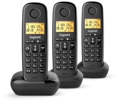 Vaste telefoon - GIGASET - Basic 100 Trio - Handsfree-modus - Scherm met achtergrondverlichting - Telefoonboek voor 50 contacten - Vergrendelfunctie - Zwart