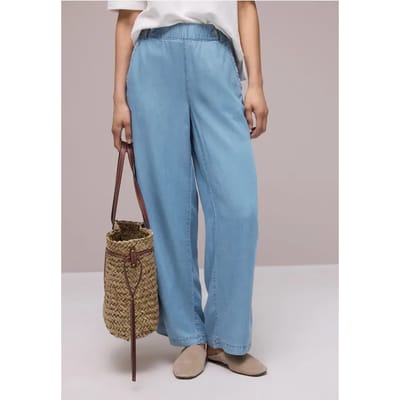 High Waist broek met Wide Legs en knoopdetails