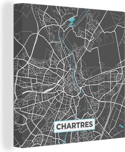 Canvas Schilderij Chartres - Frankrijk - Plattegrond - Kaart - Stadskaart - 20x20 cm - Wanddecoratie