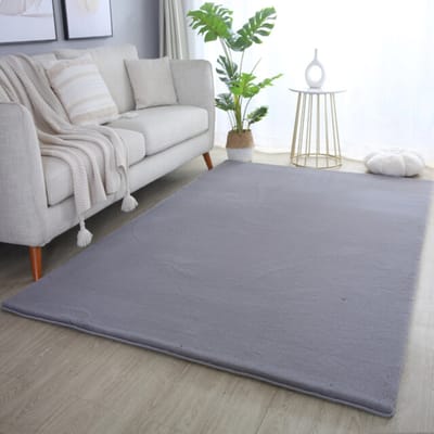 Pouffy Fluffy - Hoogpolig Vloerkleed - Uni Kleur - Grijs - Woonkamer Tapijt - Katoenen Rug- 120x170 CM
