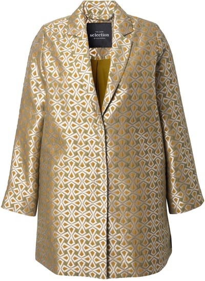 Ulla Popken - Dames - Jacquard jasje A-lijn reverskraag 3/4-mouw - Olijfgroen - Maat 42+