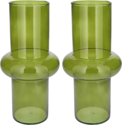 Bellatio Design Bloemenvaas - 2x - groen transparant gerecycled glas - 15 x 31 cm - vaas