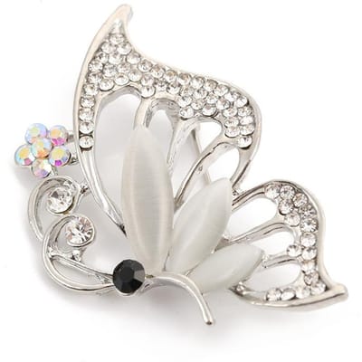 Dames Vintage Vlinder Mode Broches Pins Kristal Emaille Insect Sieraden Voor Dameskleding Bruiloftsfeest Broche Pin Badges white