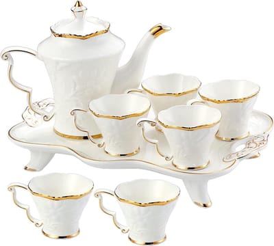 Theeservies Porselein - Kop en Schotel - Afternoon Tea - Brits Koninklijk Design - 1800 ml Theepot - Wit
