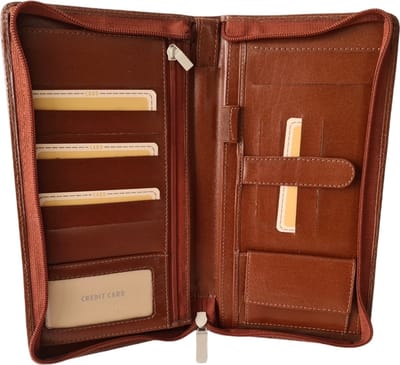 Leren Opbergmap - Organizer - Creditcards - Documenten - Met Polsband - Cognac