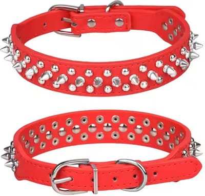 Hetty'S - Stoere hondenhalsband - Met spijkers - Maat S- kleur rood.