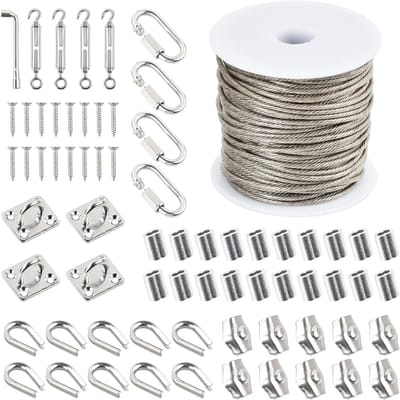 Complete waslijnenset van 70 stuks met 2 mm staalkabel, PVC-gecoat, inclusief spanners, haken en hulzen voor buitengebruik