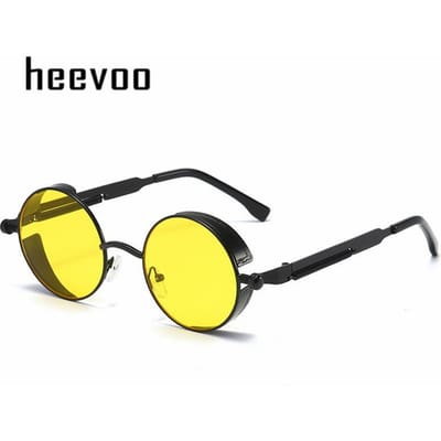Metalen Steampunk Zon Bril Mannen Vrouwen Mode Ronde Bril Merk Ontwerper Vintage Zonnebril Hoge Kwaliteit Oculos de sol Li Praktisch Gebruik 1 pcs yellow