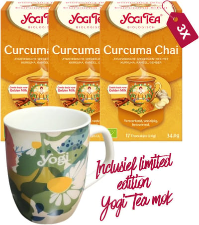 Yogi Tea Curcuma Chai Bio - 3 pakjes - inclusief limited edition Yogi Tea mok