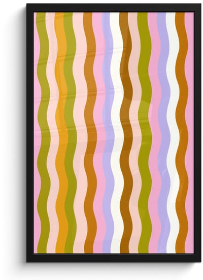 Poster in lijst - Fotolijst 40x60 cm - Posters - lijnen - Golven - Pastelkleuren - Patroon - Posterlijst zwart - Decoratie - Wanddecoratie woonkamer - Muurdecoratie slaapkamer