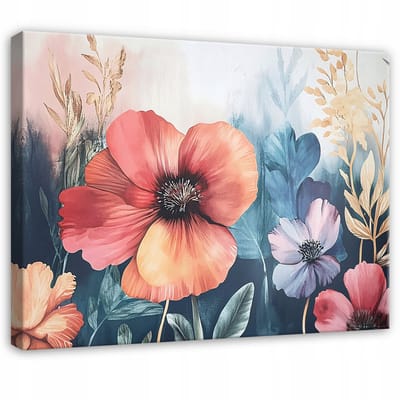 WALLARENA - Canvas schilderij - 100x70 cm - bloemen in pastelkleuren voor slaapkamer, woonkamer en keuken