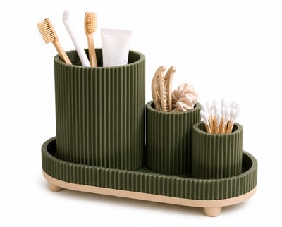 Badkamer Organizer Set – Tandenborstelhouder, Wattenstaafhouder & Opbergbakje