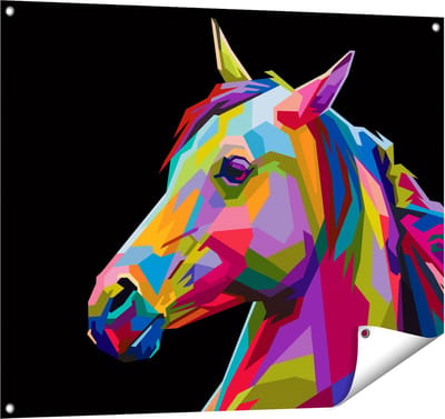 Gards Tuinposter Kleurrijke Paardenkop - Paard - Abstract - 100x80 cm - Tuindoek - Tuindecoratie - Wanddecoratie buiten - Tuinschilderij
