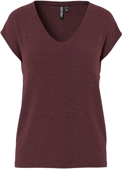 Pieces T-shirt Pcbillo Tee Lurex Stripes Jrs Noos 17078572 Winetasting/gold Lurex Dames Maat - M