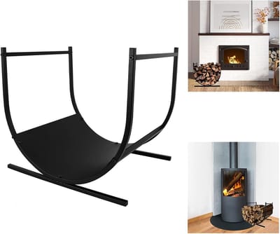 Brandhoutrek Halve Cirkel - Houtstapelhulp - Haardhout Opslag - Modern Design - 445 x 375 x 40 cm - Zwart