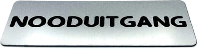 Deurbordje RVS-Look met tekst nooduitgang - Ronde letter - Formaat 150 mm x 50 mm x 1,6 mm - Zelfklevend | Geborstelde RVS-look toplaag | Gratis Verzending | Decoporta