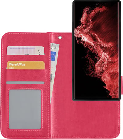 Hoesje - 2 in 1 - Geschikt voor Samsung Galaxy S22 Ultra - Met Uitneembare Hard Cover - Bookcase - Wallet Case - Met Pasjeshouder - Book Case - Uitneembaar - Pashouder - Kunstleer - Donkerroze