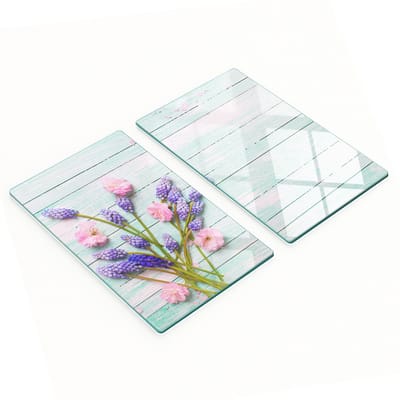 Set van twee glazen snijplanken met lavendelprint, 2x30x52 cm