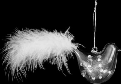 JJA - Glazen kerstboomversiering vogel met witte veren 7 cm