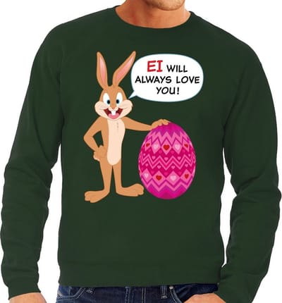 Groene Paas sweater Ei will always love you - Pasen trui voor heren - Pasen kleding S