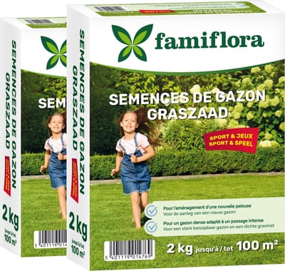 Famiflora Graszaad speel & sport 2 x 2kg (tot 200 m²) - Sterk gazon dat spel en sport overleeft - Dichte grasmat voorkomt onkruid - Snelle kiemkracht voor direct resultaat