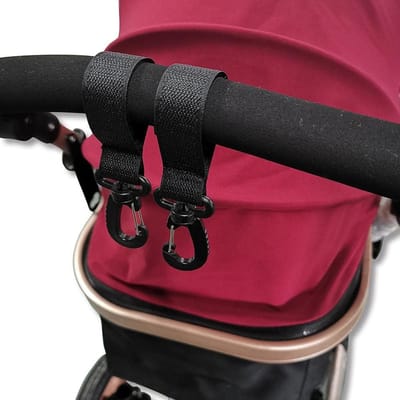 zalati Kinderwagenhouder 2 stuks kinderwagen haken kinderwagen opknoping clip karabijnhaak met klittenband sluiting voor winkelen draagtas luier kleedkamers - zwart