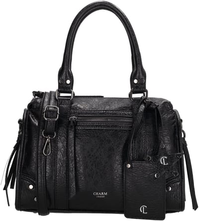 Charm London Berlin Handtas - Voorvak - Achtervak - Schouderband - Pasjesetui - Bagcharm - Dames - Zwart