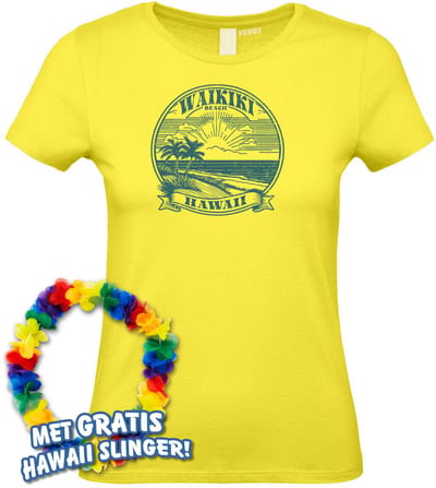Dames t-shirt Waikiki Beach | Toppers in Concert 2024 | Club Tropicana | Hawaii Shirt | Ibiza Kleding | Lichtgeel Dames | maat XS