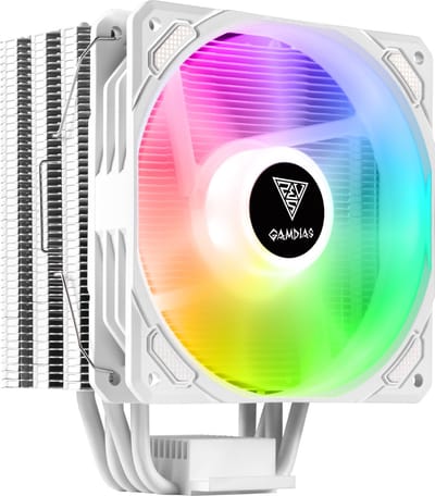 GAMDIAS HIGH-END RGB CPU Cooler|Intel en AMD Processor Koeler met aRGB LED Verlichting (Addressable)|4 COPPER Heatpipes|TDP 200|Boreas E1-410 White