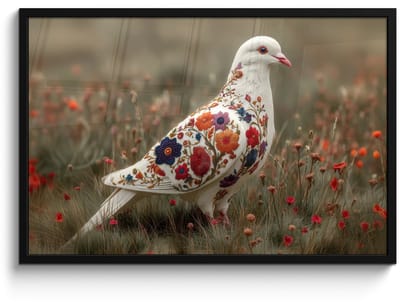 Poster in lijst - Fotolijst 90x60 cm - Posters - Duif - Bloemen - Natuur - Posterlijst zwart - Decoratie - Wanddecoratie woonkamer - Muurdecoratie slaapkamer