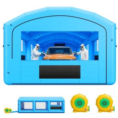 VEVOR Opblaasbare Spuitcabine 8,5x4,5x3 m Spuitcabine Verftent Blauw, met 750W & 950W Blowers, Actieve Koolstoffiltratie, Transparant PVC-raam voor Pick-ups & Kleine Speedboten, Draagbaar