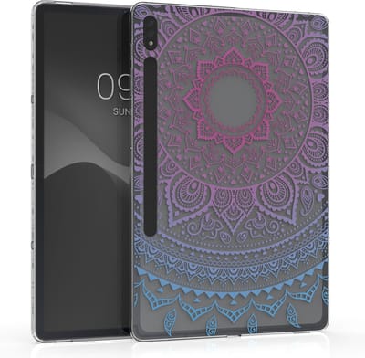 kwmobile hoes geschikt voor Samsung Galaxy Tab S7 Plus - siliconen beschermhoes voor tablet - Indian Sun design - blauw / roze / transparant