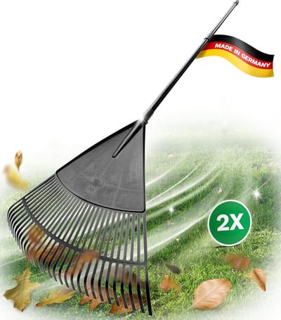 Novatool 2X Bladhark met telescopische steel tot 152 cm, bladveger met 30 kunststof tanden, harkwerkbreedte 75 cm, bladhark, tuinbezem, gazonhark, hark, tuinbezem, tuingereedschap zwart