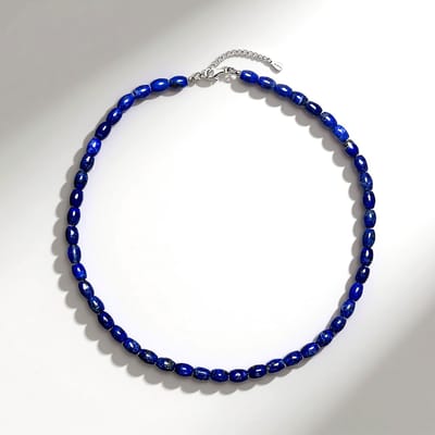 Cavill - Zilveren Halsketting 925 Sterling Gerhodineerd - 150 ct Natuurlijke Afghaanse Lapis Lazuli - Verstelbare Elegante Blauwe Edelsteen Ketting