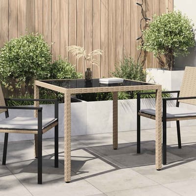 vidaXL - Tuintafel - 90x90x75 - cm - gehard - glas - en - poly - rattan - beige