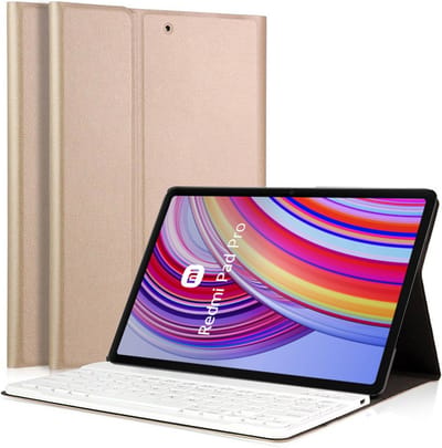 Hoes met toetsenbord geschikt voor Xiaomi Redmi Pad Pro - Keyboard Book Case Cover Hoesje Goud