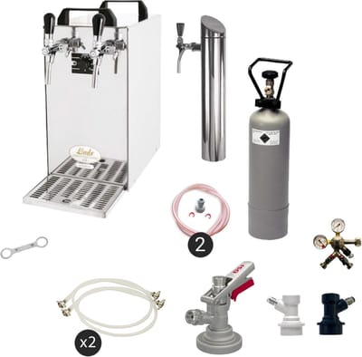 Complete set - Biertap - Kontakt 40 2-kraans droogkoeler, 50 liter/u - Beertender, Thuistap, Bierkoeler - met Fustkoppeling Type G, NC Adapter