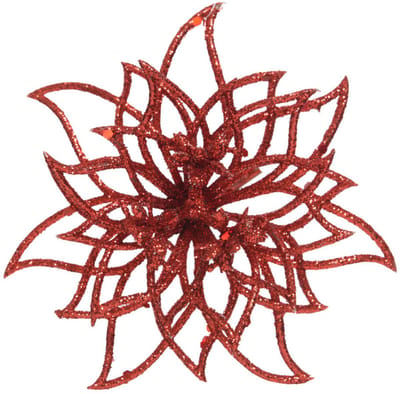 Kerstboom decoratie bloemen - kerstster - rood glitters - op clip - 14 cm - rode kerstversiering